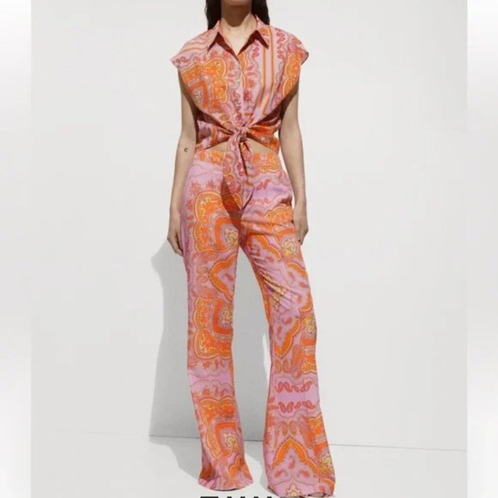 NWT MNG light cotton paisley print pants size 8